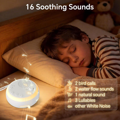 Portable White Noise Machine with 16 Soothing Sounds & 3 Color Night Light - Memory Function, 3 Timers, Adjustable Brightness for Adult, Home, Office, Travel
