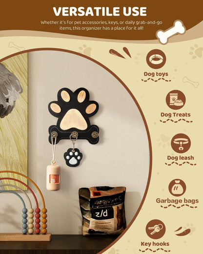 MTERSN Pine Wood Dog Leash Holder for Wall for Dog Walking Station, Black