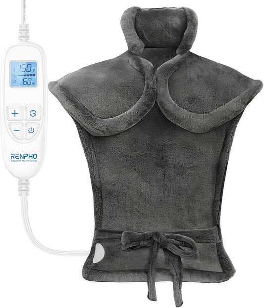 RENPHO Electric Heating Pad - 6 Heat Levels for Neck Shoulder and Back, Birthday Gifts for Women Men Mom Dad, Weighted Pad for Snug Fit, ETL Safety Certified, FSA Eligible, 24"x33" Gray