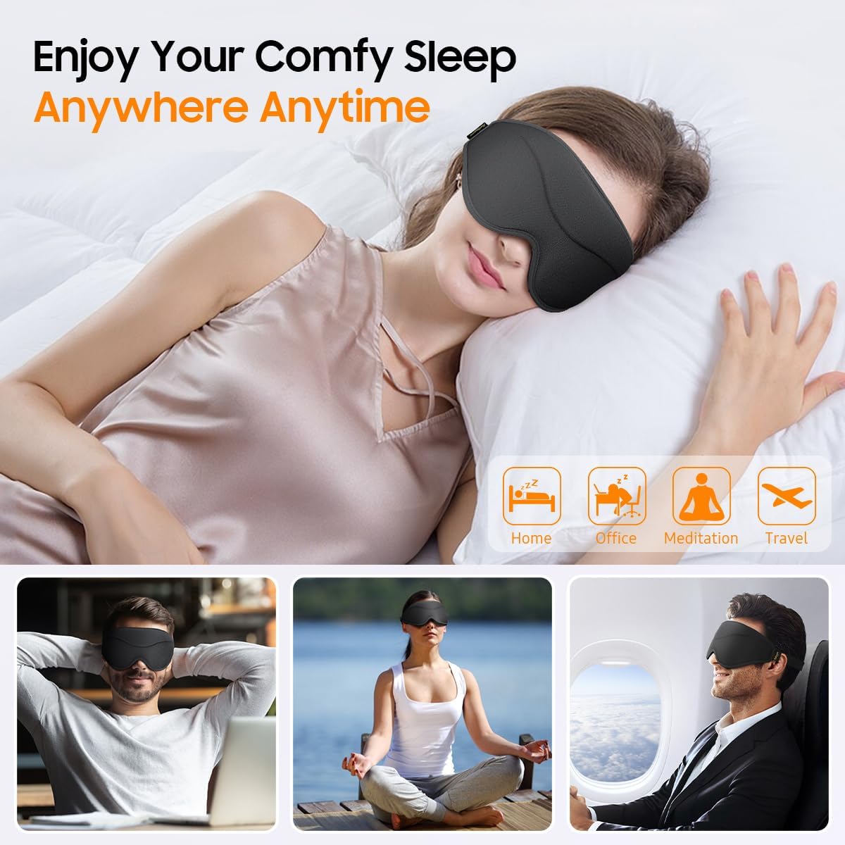 BeHoomi Sleep Mask, Premium Eye Mask for Sleeping, Total Blackout, Super Soft Comfort, Adjustable Fit, Upgraded 3D Ergonomic Designed Sleeping Mask for Home, Office, Travel, Meditation, Yoga, Pink