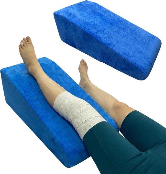 Leg Elevation Pillow for After Surgery,Blue Crystal Cotton | High-Density Foam Wedge Pillow for Knee Surgery Recovery, Single Leg Support for Ankle Injury, Swelling & Blood Circulation
