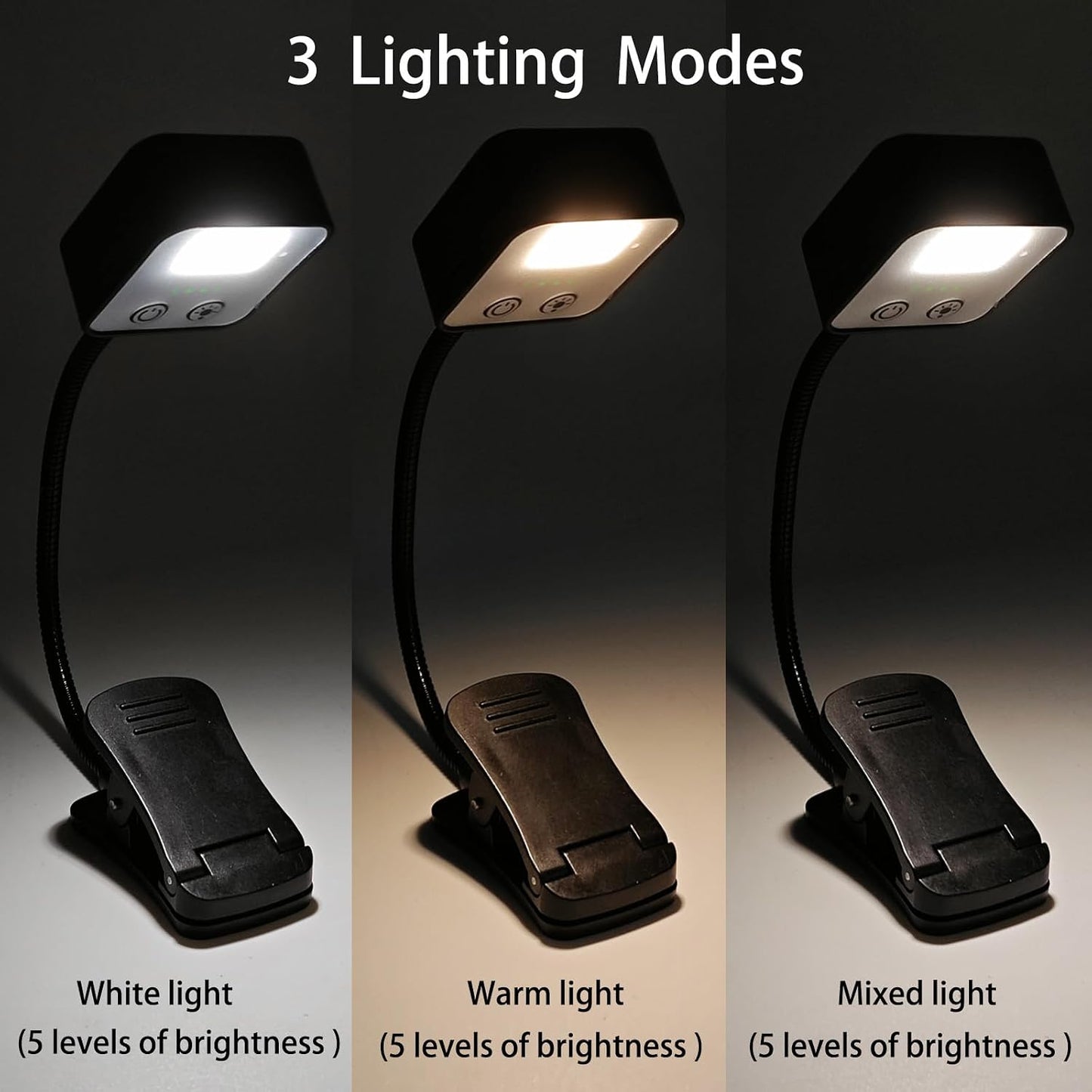 USB-C Rechargeable Book Light for Reading in Bed 3 Pack, LED Book Lights with 3 Color Temperature Reading Light, Easily Clip on to a Small Mini Lightweight Book Lights for Read Book Lovers