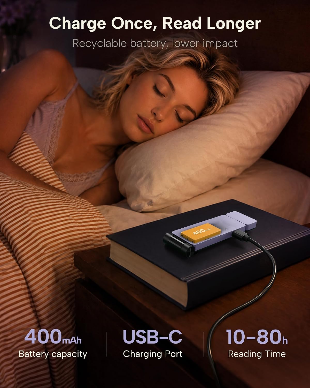 86lux Book Light, Rechargeable Clip-On LED Reading Light for Bed | 3 Color Temperatures with Stepless Dimming, Ultralight Bookmark Design for Book Lovers, Grey