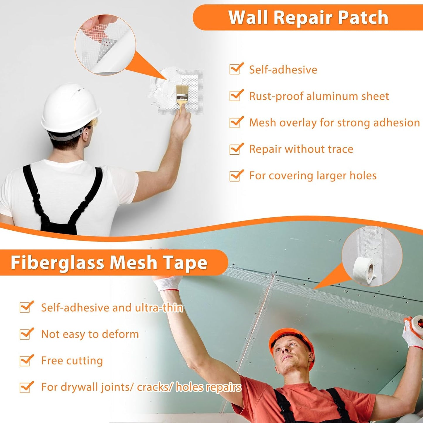 Dry Wall Patch Repair Kit, 22OZ Spackle Wall Repair Paste White Putty with Scraper Mesh Tape, Drywall Hole Repair Patch Kits for Wall Surface Fill Quick & Sheetrock Ceiling Crack Damage Mending