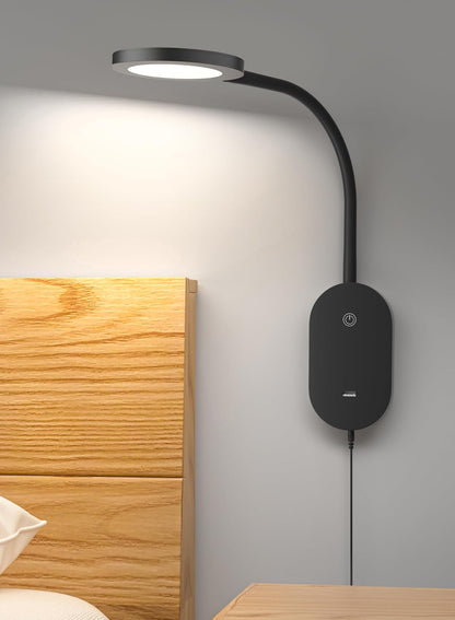 deeloop LED Wall Mounted Reading Light for Bed, Book Light for Wall Bedside Lamp with USB Output, 4 Hour Auto-Off Timer Lights，Eye-Caring Reading Lamp with 5 Dimmable 360° Rotation Headboard Light | Five dimmable levels and a 360° adjustable head direct