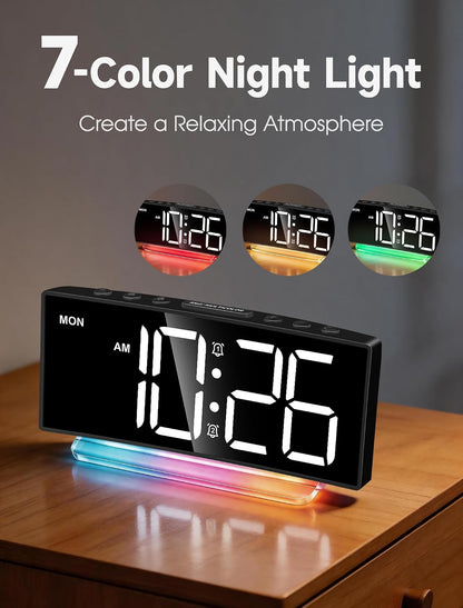 Cadmos Digital Alarm Clock - Extra Loud for Heavy Sleepers Adults Teens Kids, Rainbow Bedside Clock for Bedrooms, Large Display, 7 Color Night Light, Weekday & Weekend, 12/24h (Black+Dynamic)