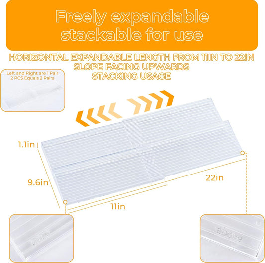 UFORU Acrylic Drawer Spice Organizer 4 Pack,Expandable 11‑22" Tray | Clear Tiered Spice Rack for Drawer,Seasoning Organizer,Hold Up to 24 Standard Spice Jars,No Assembly,Jars Not Included