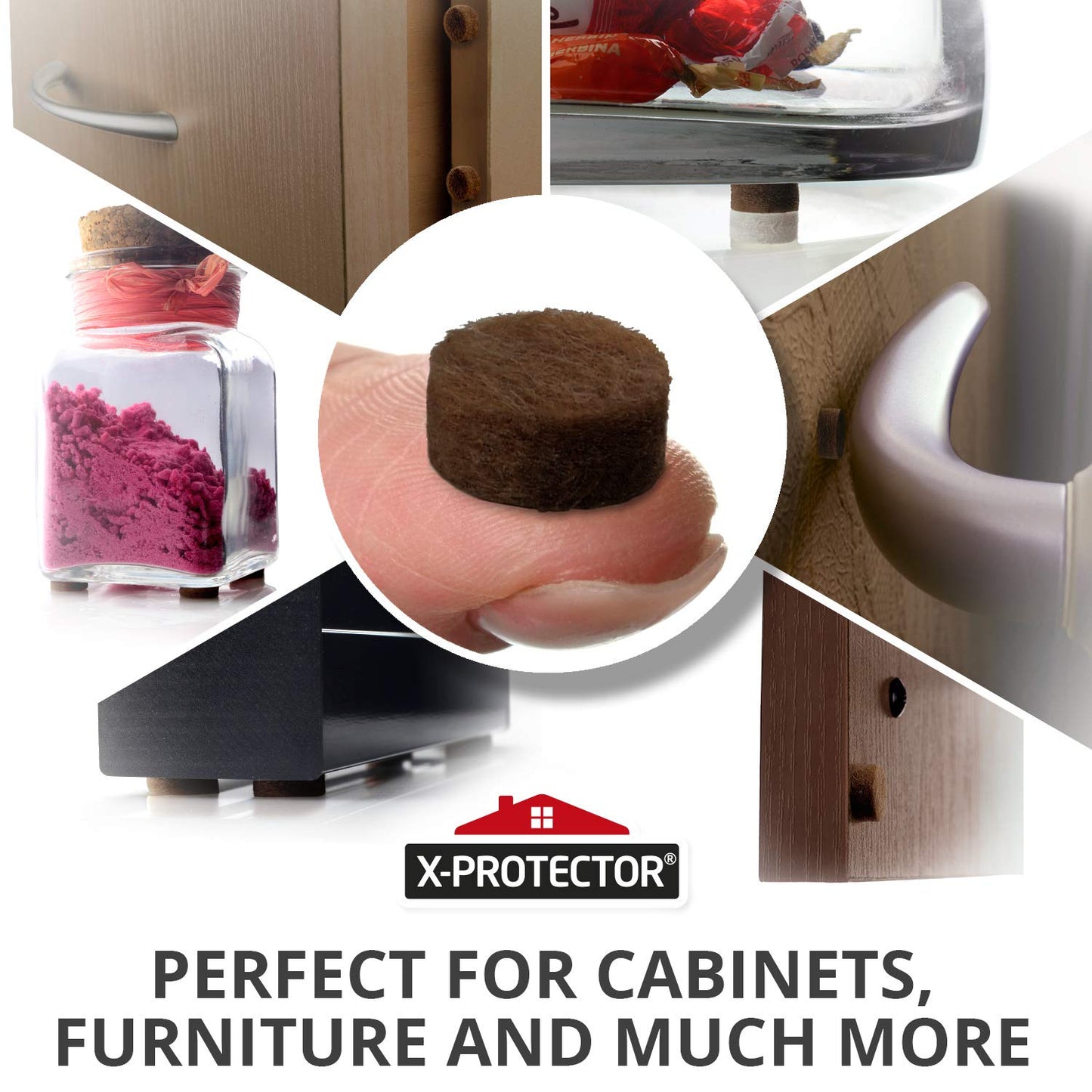 Cabinet Door Bumpers X-Protector 100 PCS – Small Felt Pads 3/8” (Brown) | Ideal Felt Bumpers – Self-Adhesive Thick Felt Dots – Bumper Pads to Protect Glass & Other Surfaces!