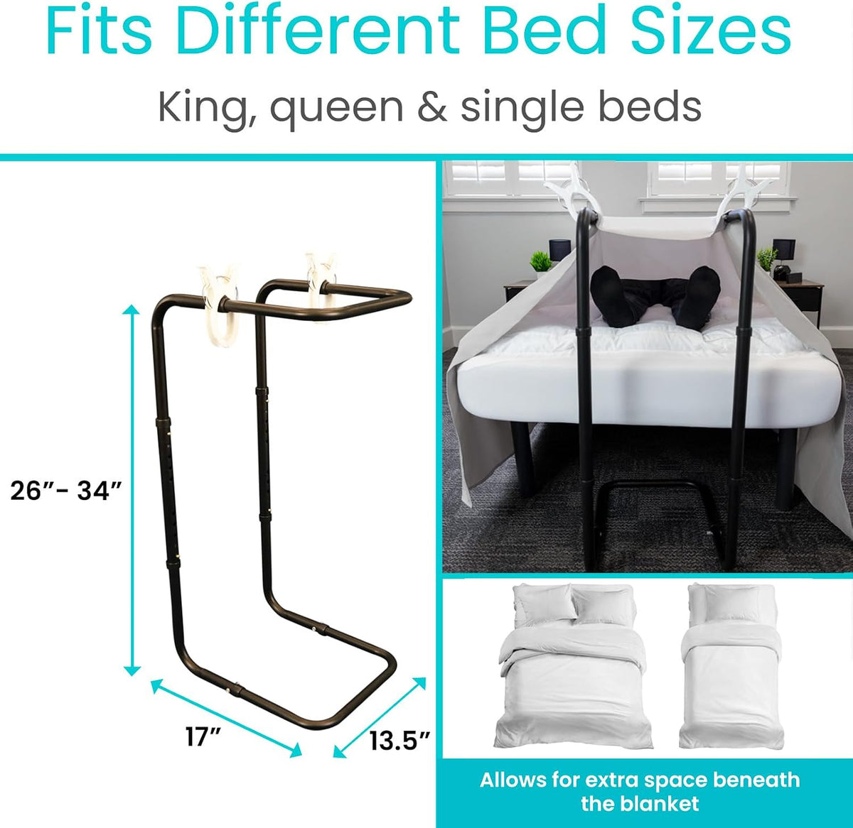 Vive Blanket Lifter for Feet 26"-34" - Adjustable Bed Foot Protector - Bed