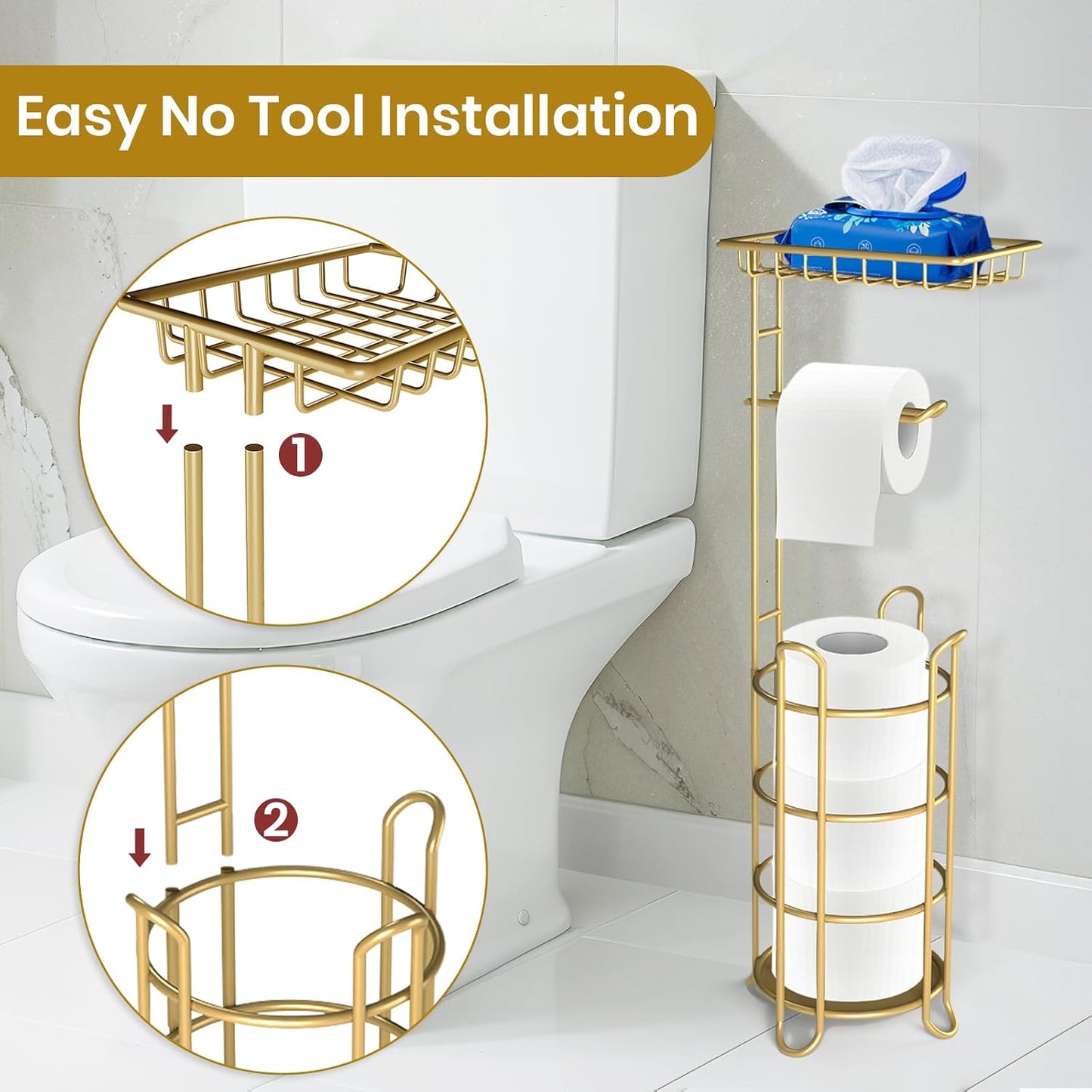 Toilet Paper Holder Stand Tissue Paper Roll Dispenser with Shelf for Bathroom Storage Holds Reserve Mega Rolls-Bronze