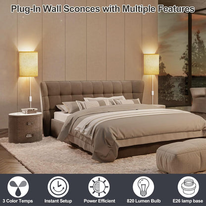 Battery Operated Rechargeable Wall Sconce Set of Two with 10000mAh Battery