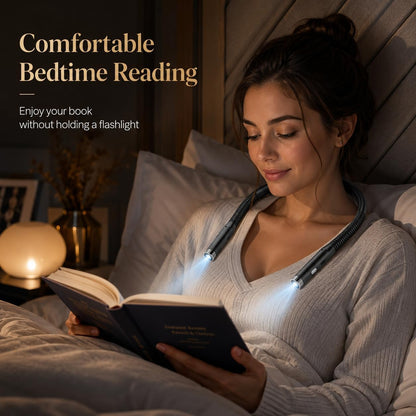 Neck Book Light, Black | Reading Lights for Books in Bed, 3-Level Brightness LED, Hands-Free, USB Rechargeable, Long-Lasting, For Reading