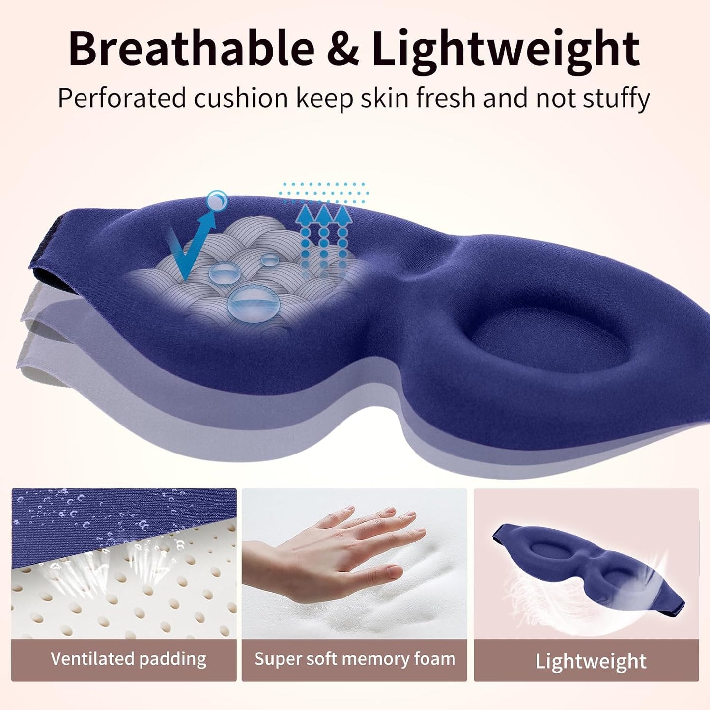 NEWVANGA Sleep Mask for Back and Side Sleeper, Travel Eye Cover, Blue | Block Out Light, 3D Night Blindfold, Zero Pressure Breathable, Lightweight Sleeping Eye Mask, Flight Naps shift Work Yoga