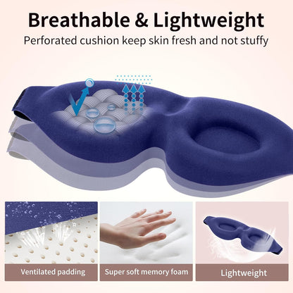 NEWVANGA Sleep Mask for Back and Side Sleeper, Travel Eye Cover, Blue | Block Out Light, 3D Night Blindfold, Zero Pressure Breathable, Lightweight Sleeping Eye Mask, Flight Naps shift Work Yoga