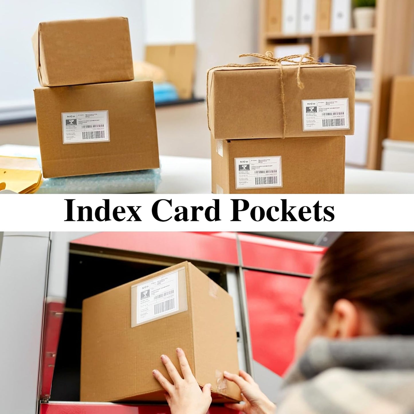 36 Pack 3" x 5" Adhesive Index Card Holders Clear PVC Label Holders | Top-loading label pockets, removable adhesive, clear PVC, for bins, shelves, totes, library and office use