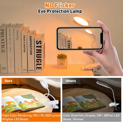Cordless Rechargeable Clip On Desk Lamp Thick Flexible 360° Gooseneck