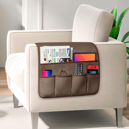 Remote Control Holder for Armchair Caddy, Remote Holder with 5 Pockets | Couch TV Remote Holder with Non-Slip Base, Bedside Caddy Organizer for Key Glasses Phone Magazine (Blue, 35"x12.4")