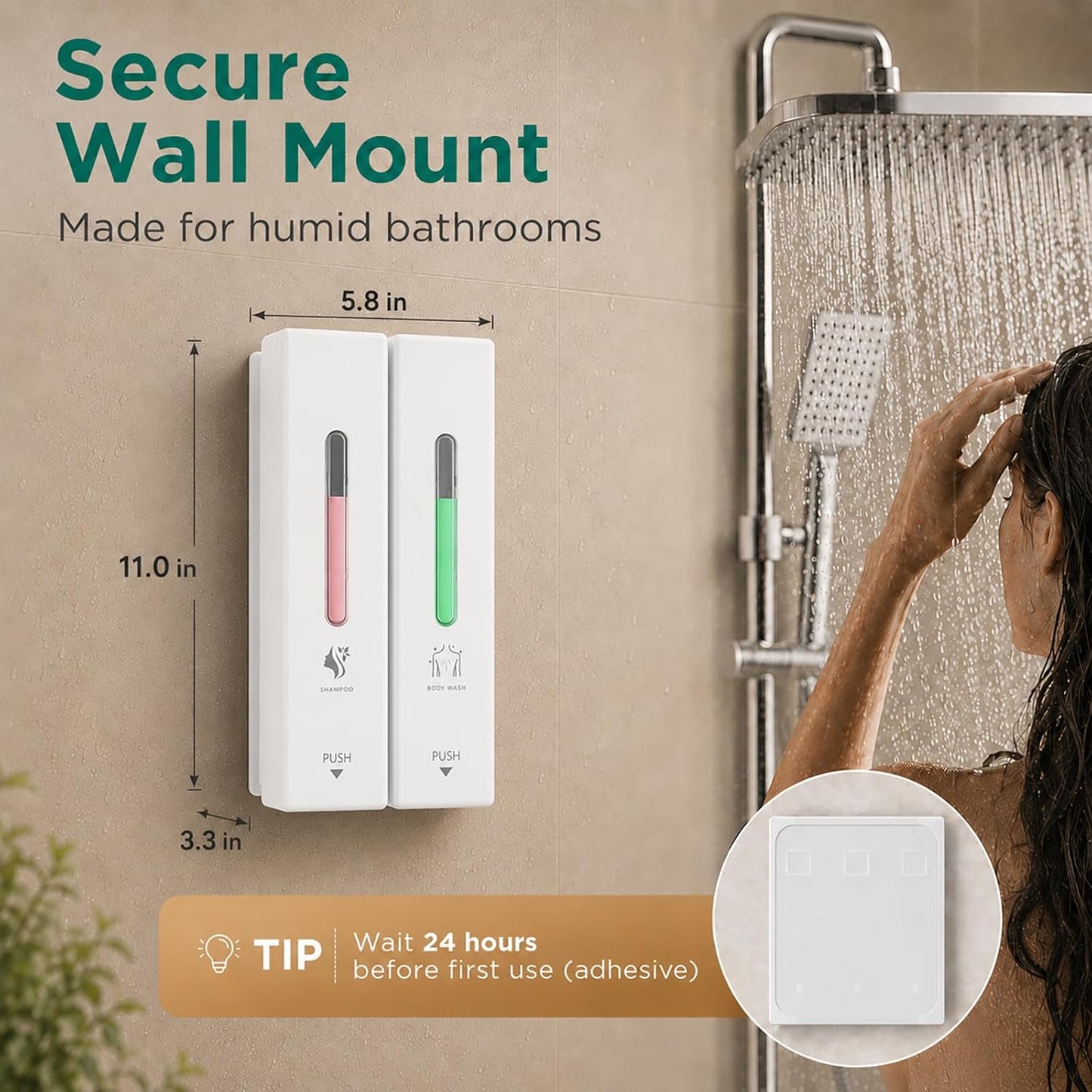 Shampoo and Conditioner Dispenser Wall Mounted, 3-Chamber Shower Soap Dispenser for Bathroom, 1200ML Large Capacity, No-Drill Installation, Clog-Free Pump for Thick Liquids (black-3-pack)