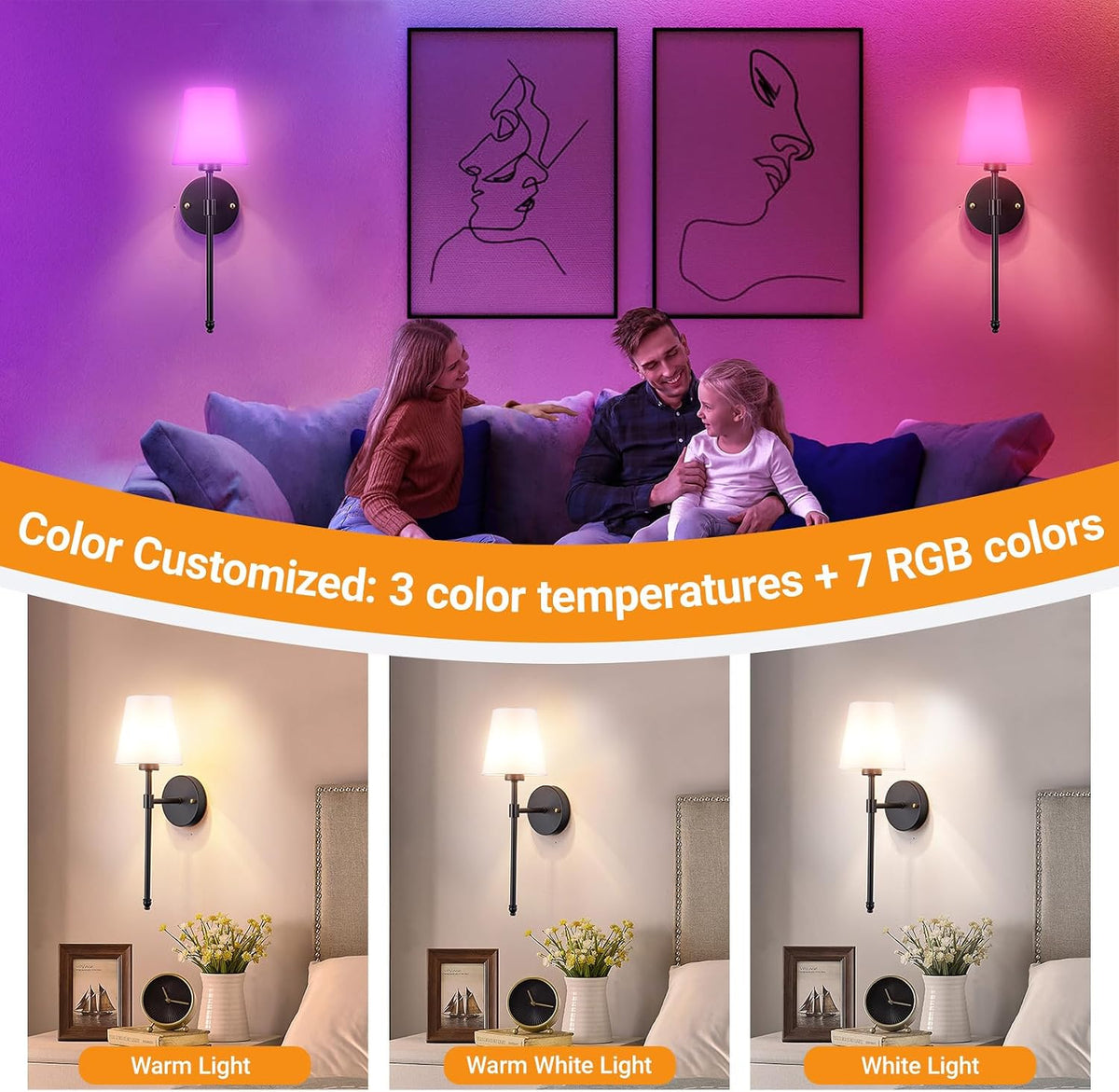 Nekhung Battery Operated Wall Sconce, Peel and Stick Sconces Set of 2
