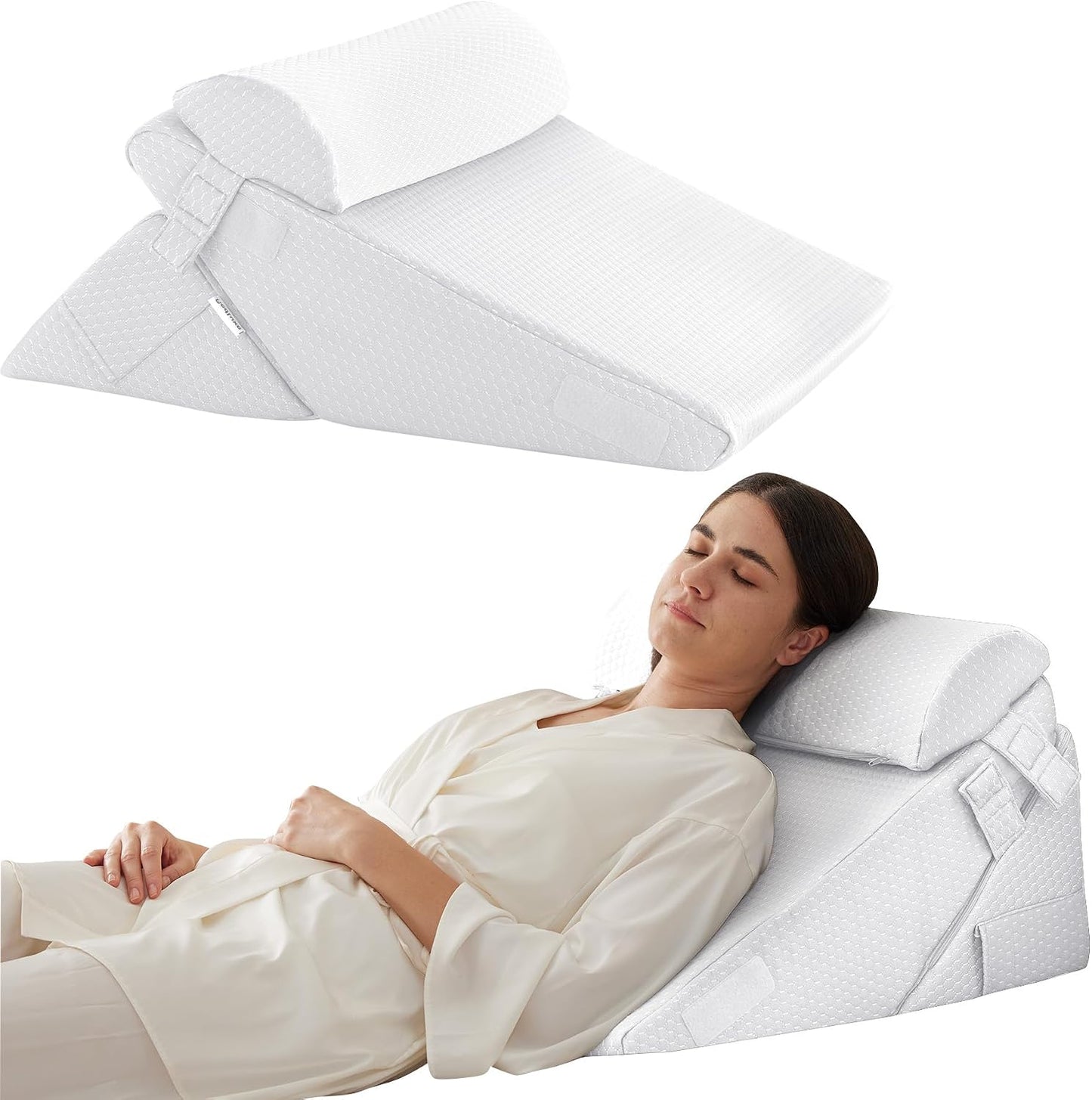 Bedluxe Wedge Pillow Headboard, 3PCS Orthopedic Bed Wedge Pillows Set for After Surgery, Adjustable Pillow Wedge for Acid Reflux&Back Pain Relief, Sleeping, Back Pillow for Bed Sitting Up, White/Grey