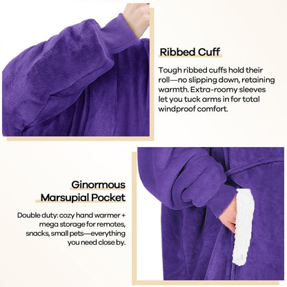 yescool Wearable Blanket Hoodie, Flannel Sherpa Fleece Blanket Sweatshirt for Adults Women Men,One Size Fits All - Colors B
