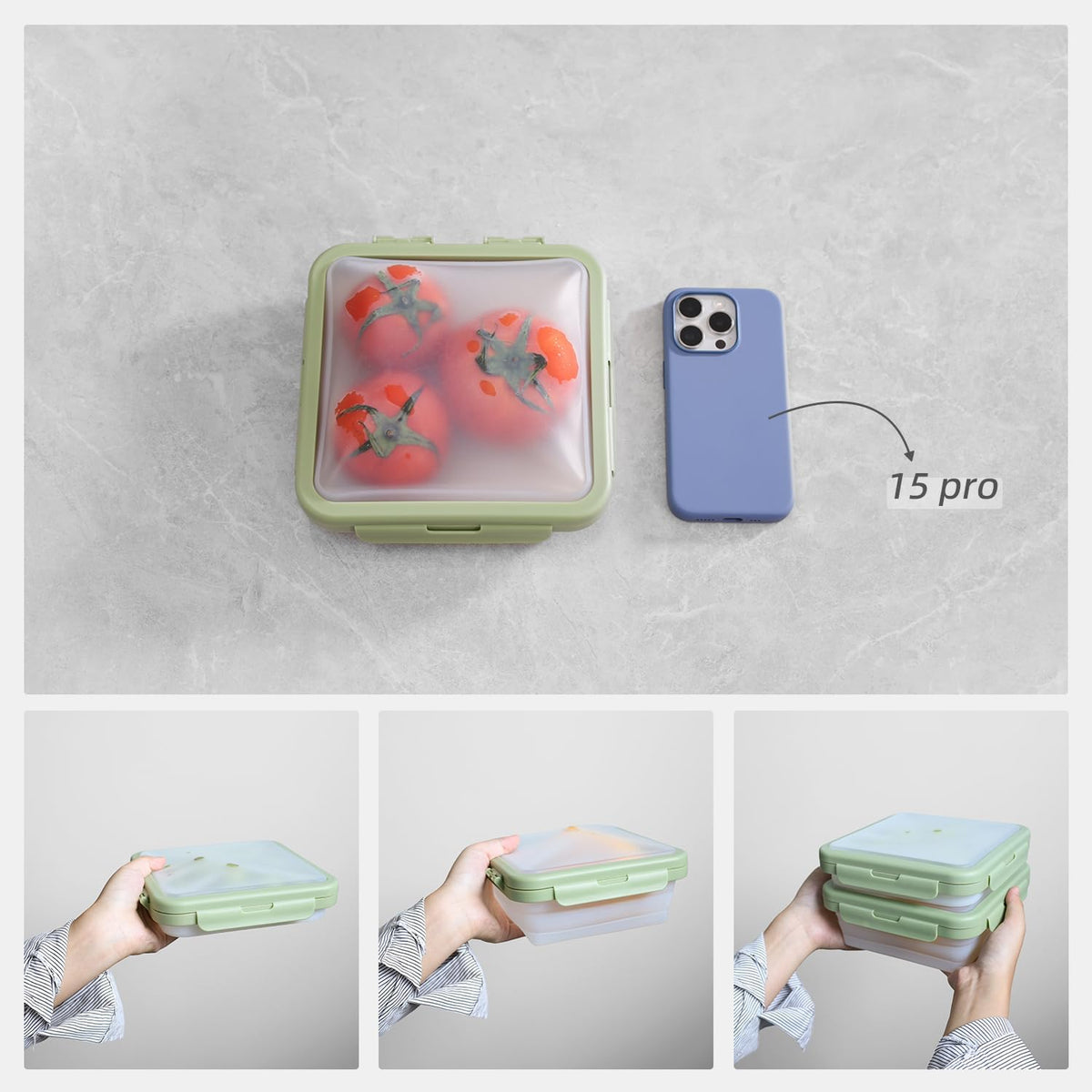 Reusable Silicone Food Storage Container with Lid Avocado Saver(6.5 cups/0.4 gal), Onion Keeper, Silicone Kitchen Organizers for Fridge