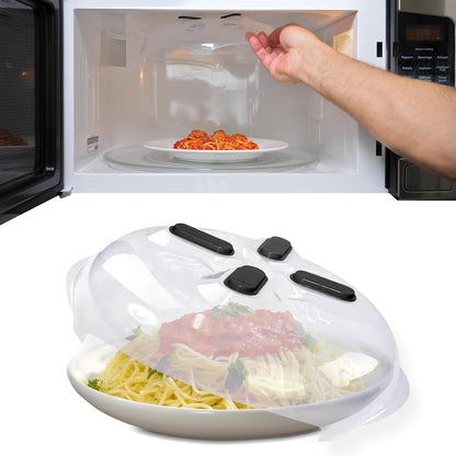 HOVER COVER Magnetic Microwave Splatter Cover for Food - 12-Inch - Gray | BPA-Free Lid, Vented Plate Guard with Steam Vents, Anti-Splash Microwave Lid, Dishwasher Safe, Space-Saving Magnetic Storage
