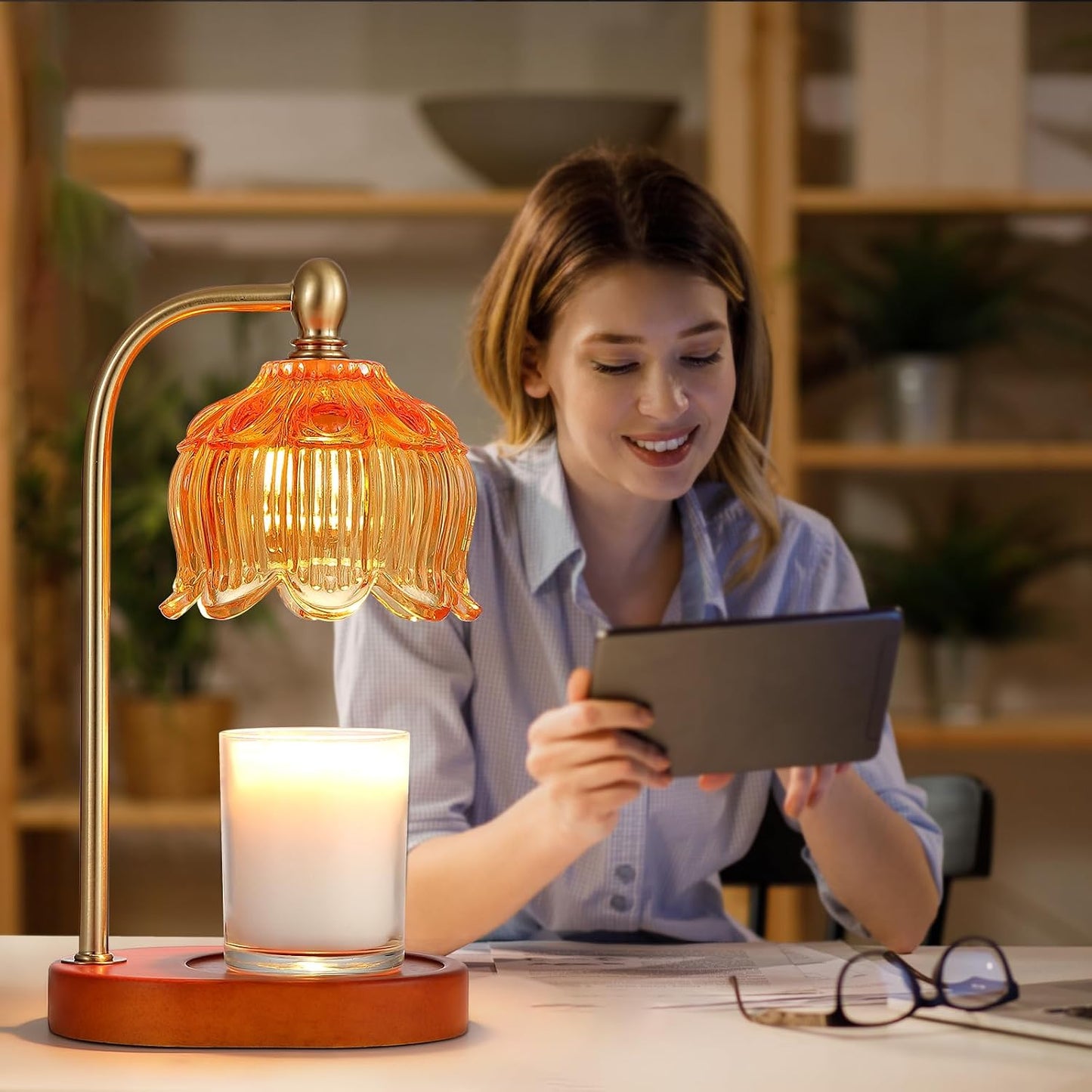 Candle Warmer Lamp with Timer and Dimmer,Electric Gold Light Gifts for Women Melt Wax Warmer Lamp with 2 Bulbs for Candle Jars House Warming New Home Decor Bedroom