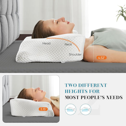 Sweetcrispy Cervical Pillow for Neck and Shoulder - Ergonomic Memory Foam Pillows, Contour Side Sleeper for Adults, Cooling Orthopedic Neck Support for Back Stomach Sleepers, White