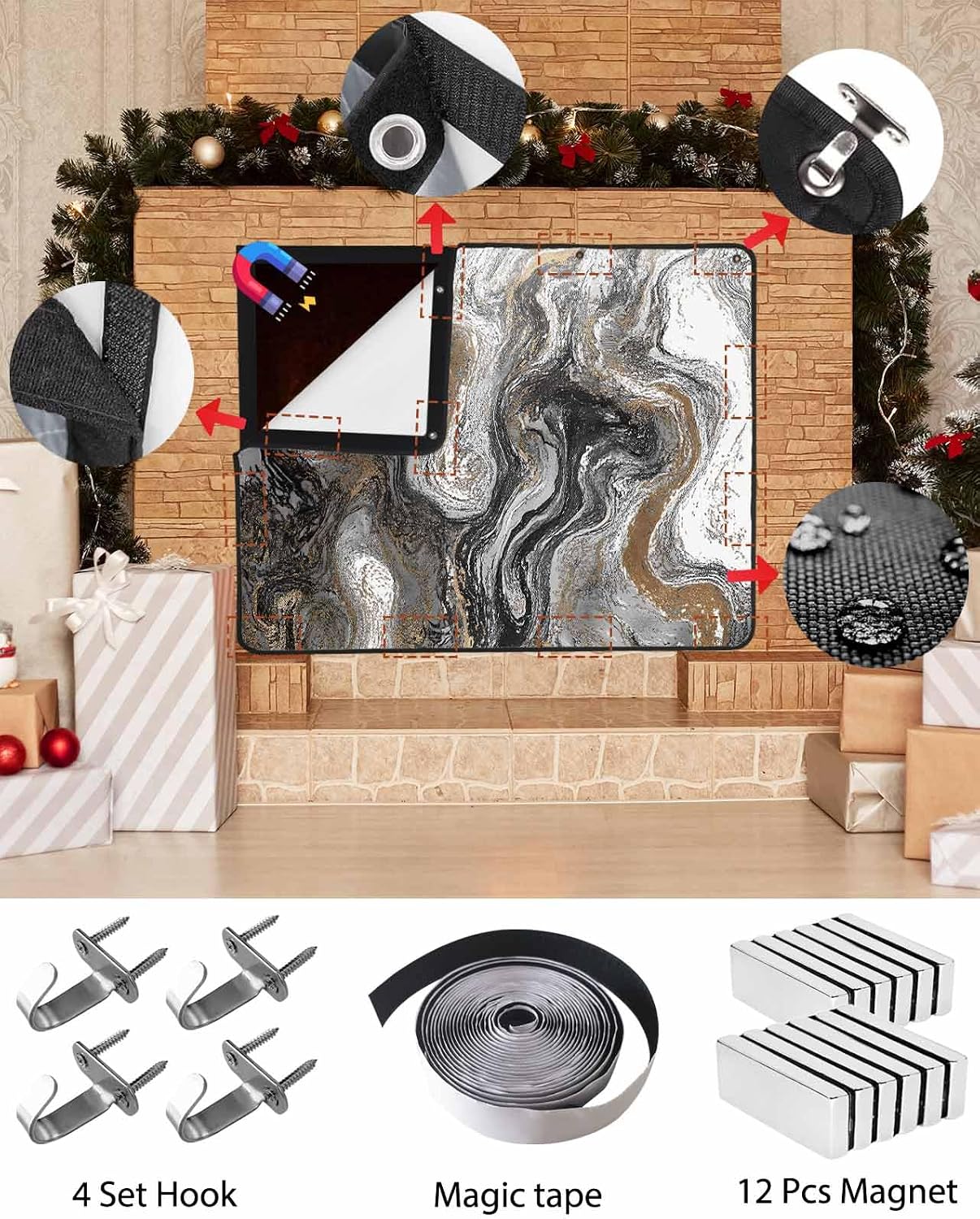 Magnetic Fireplace Cover Sage Green Marble Fireplace Screen Decorative Abstract Fluid Art Insulation Fireplaces Blocker Blanket Save Energy Fireplaces Draft Stopper Covers for Living Room 36x30 Inch