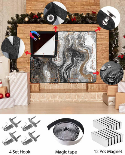 Magnetic Fireplace Cover Sage Green Marble Fireplace Screen Decorative Abstract Fluid Art Insulation Fireplaces Blocker Blanket Save Energy Fireplaces Draft Stopper Covers for Living Room 36x30 Inch
