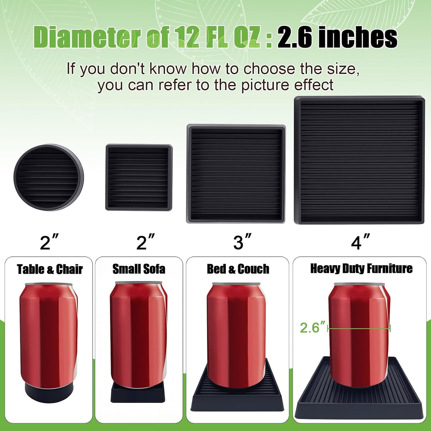 xxxHOLIC Rubber Non Slip Furniture Pads, 2" Black Round, Set of 4 | Furniture Grippers for Hardwood Floors, Anti Skid Caster Cups, Bed Frame & Couch Stoppers, Floor Protectors for Heavy Duty