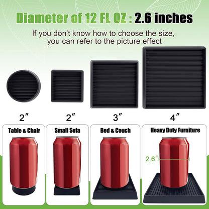 xxxHOLIC Rubber Non Slip Furniture Pads, 2" Black Round, Set of 4 | Furniture Grippers for Hardwood Floors, Anti Skid Caster Cups, Bed Frame & Couch Stoppers, Floor Protectors for Heavy Duty