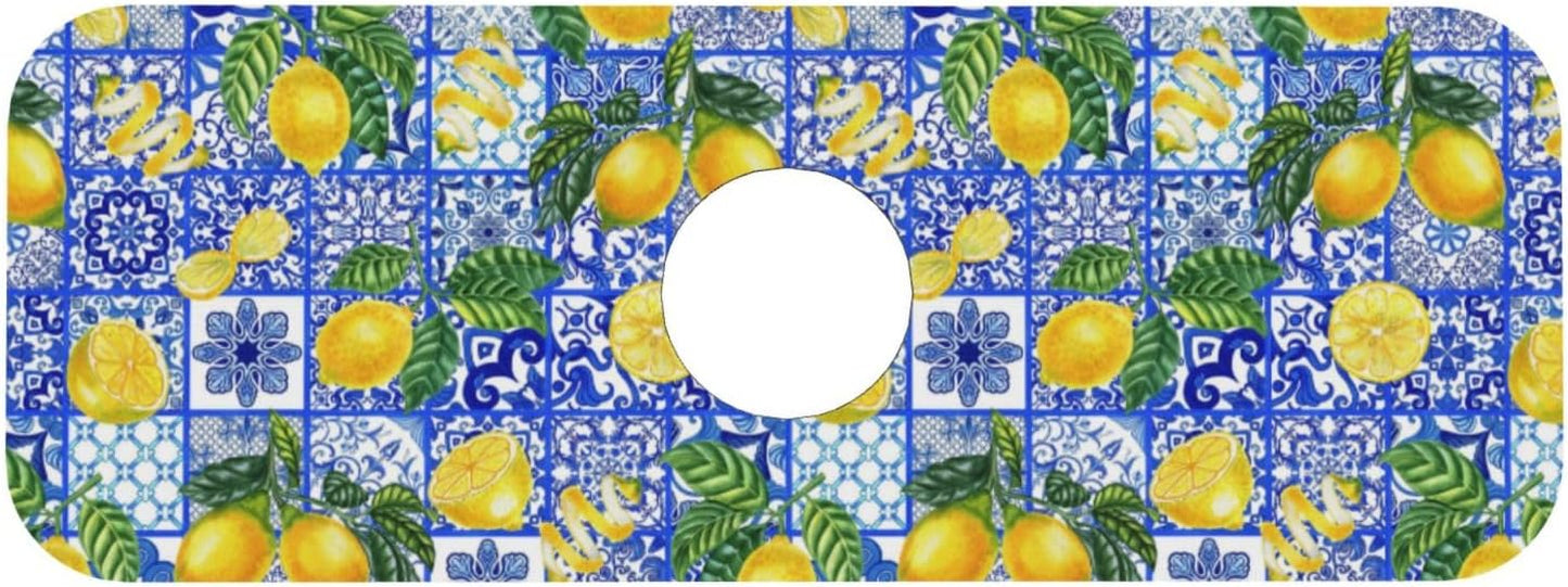 Aquamarine Blue Mexican Tiles Faucet Splash Guard Mat for Kitchen Sink 15x5.5" - Colors B