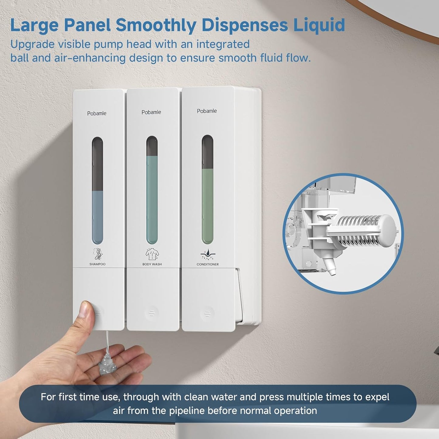 Shampoo and Conditioner Dispenser - Shower Soap Dispenser Wall Mounted No Drill - Shampoo Conditioner Body Wash Dispenser 3 Chamber - Easy Install for Bathroom Hotel Black 1200ml