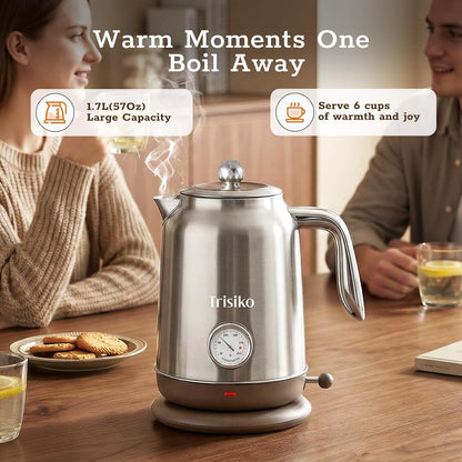 Electric Kettle with Thermometer, 1.7L / 57 oz White Electric Tea Kettle, 1200W Hot Water Kettle with Auto Shutoff, Boil-Dry Protection, 360-degree Cordless Base for Coffee and Tea