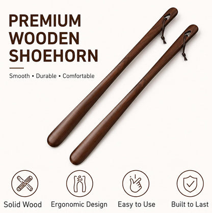 Shoe Horn Long Handle for Seniors, 2-Pack Extra Long Wooden Shoe horn | 23.6-Inch Black Walnut Boot Horn, Shoe Helper for Men and Women, Smooth Rounded Edge, No-Bend Use, Leather Hanging Loop