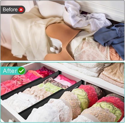4 Pack Bamboo Drawer Dividers Organizer with Inserts 2.6'' High | Expandable from 12.5-21.7", Adjustable Drawer Organizer Separators for Utensils, Clothing, Office, Dresser, Bedroom, (Beige)