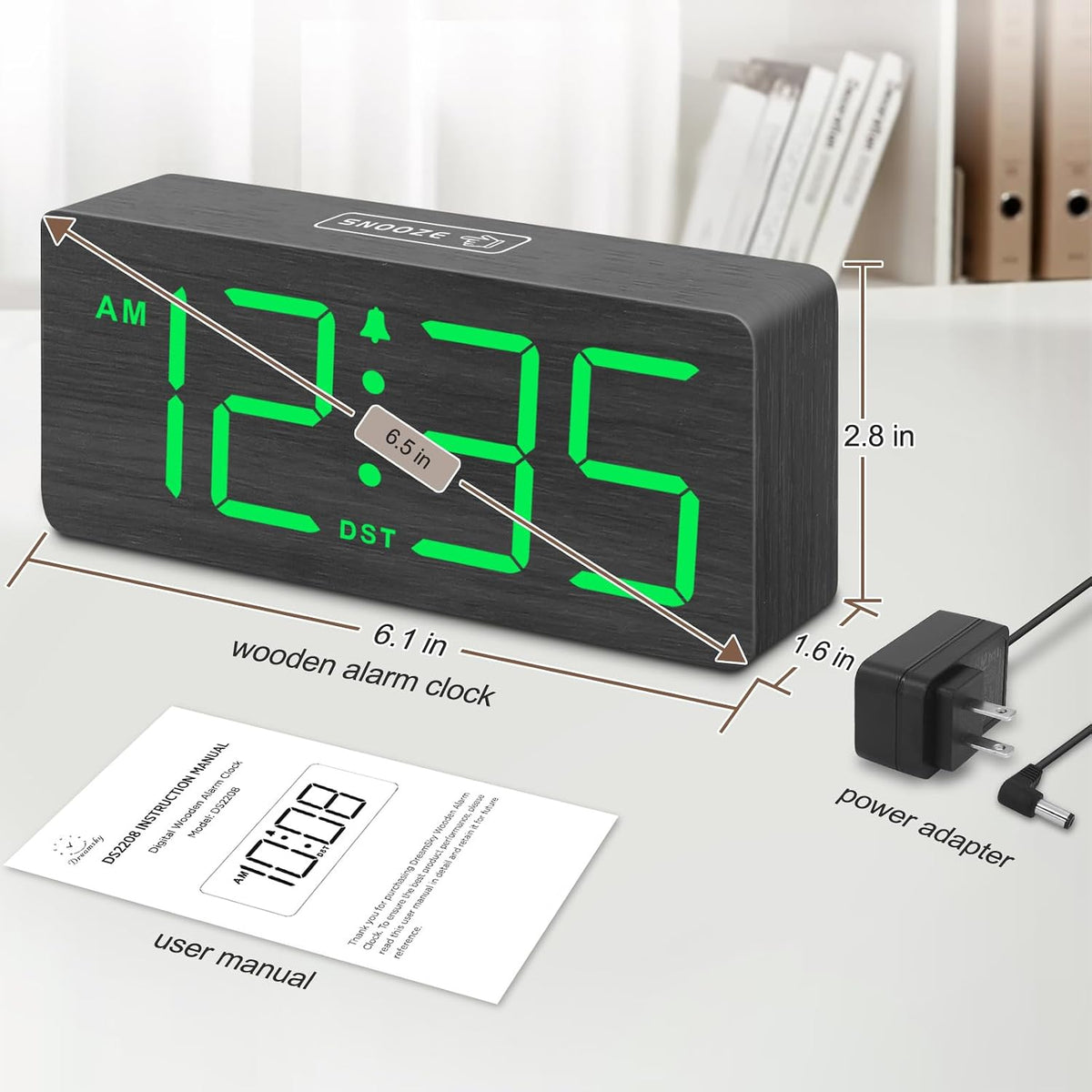 DreamSky Wooden Digital Alarm Clock for Bedroom with Large Numbers