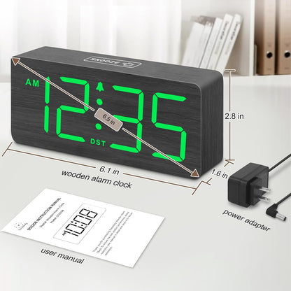 DreamSky Wooden Digital Alarm Clock for Bedroom with Large Numbers