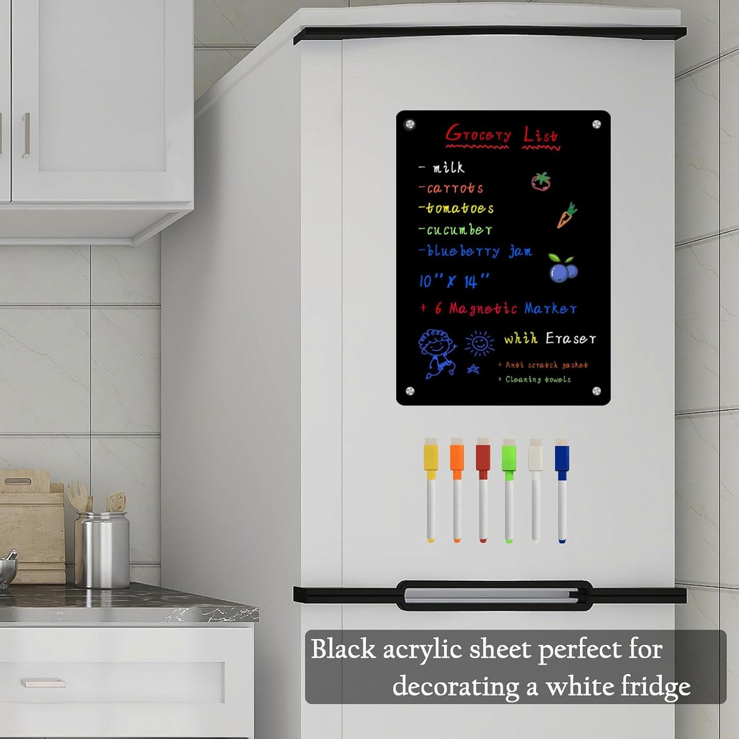 JonXon 8"x12" Acrylic Magnetic Dry Erase Board for Fridge, Clear Acrylic Magnet Calendar for Refrigerator,Includes 6 Dry Erase Markers(Clear Blank)