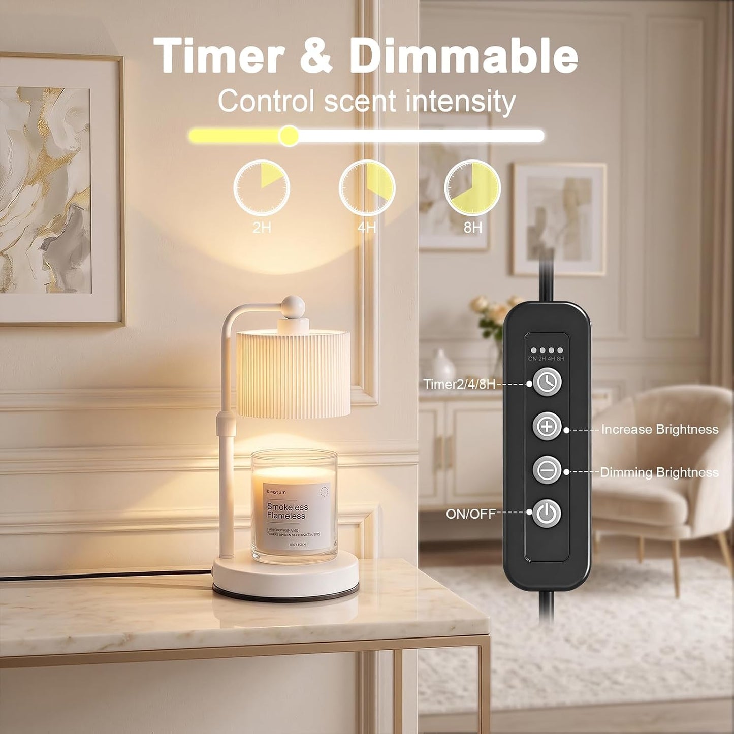 Candle Warmer Lamp with Timer, Modern Farmhouse Candle Warmer for jar Candles, Electric Wax Warmer, Includes 2 Bulbs, Housewarming, Birthday Gift for Women, Mom - White Pleated