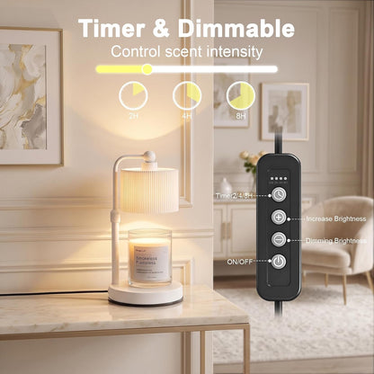 Candle Warmer Lamp with Timer, Modern Farmhouse Candle Warmer for jar Candles, Electric Wax Warmer, Includes 2 Bulbs, Housewarming, Birthday Gift for Women, Mom - White Pleated