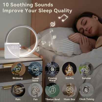 Vivilumens Sunrise Alarm Clock for Heavy Sleepers Adults, Wake-up Light, Sleep Aid 10 White Noise Sound Machines with 30/60/90 Timer, 3 Level Dimmable Touch Table Lamp with Snooze USB Charger Port
