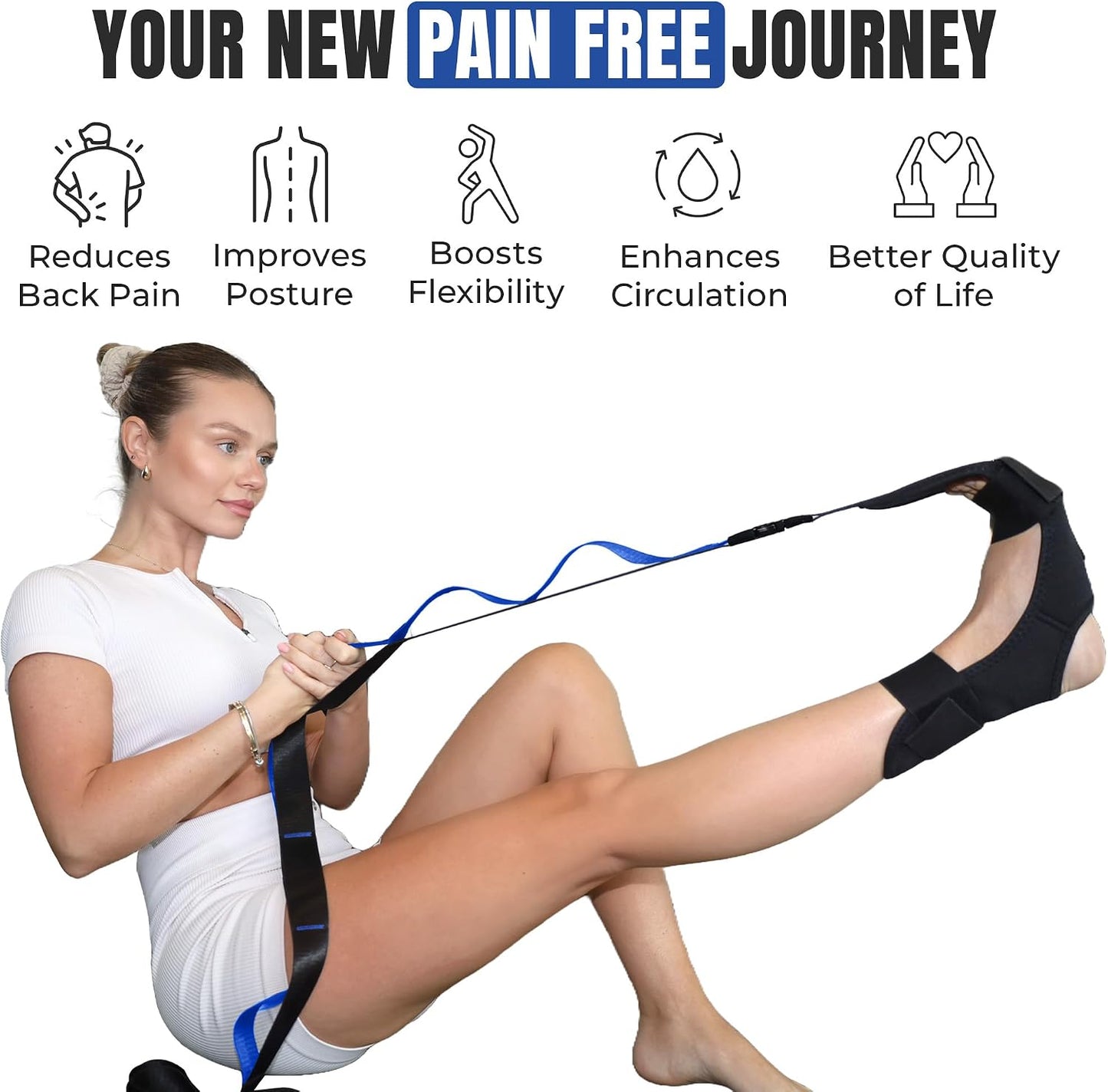 Stretch Strap with Loops Physical Therapy - Full Body Exercise Straps for Stretching with Detachable Foot - Leg & Calf Stretcher for Plantar Fasciitis, Physical Therapy, Pain Relief, and Flexibility