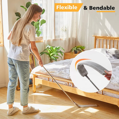 Retractable Gap Dust Cleaner with 3 Reusable Microfiber Dusting Cloths, Under Appliance/Refrigerator/Furniture Cleaning Tool with 100” Extension Pole, Washable Flat Gap Cleaning Duster by OOSOFITT