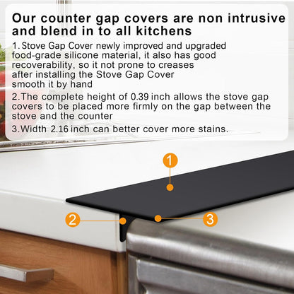 Silicone Stove Gap Covers Strips for Kitchen Stove Top Guard Easy Clean Heat Resistant Filler Counter Washer & Dryer Between 2 Pcs 21 Inch Black
