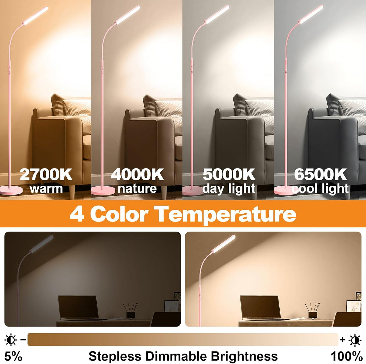 marctronic Floor Lamp, 18W 1800LM Super Bright LED Floor Lamp with Remote & Works with Smart Plug, Dimmable Timing Eye Caring Reading Lamps Floor Standing for Living Room Bedroom Office
