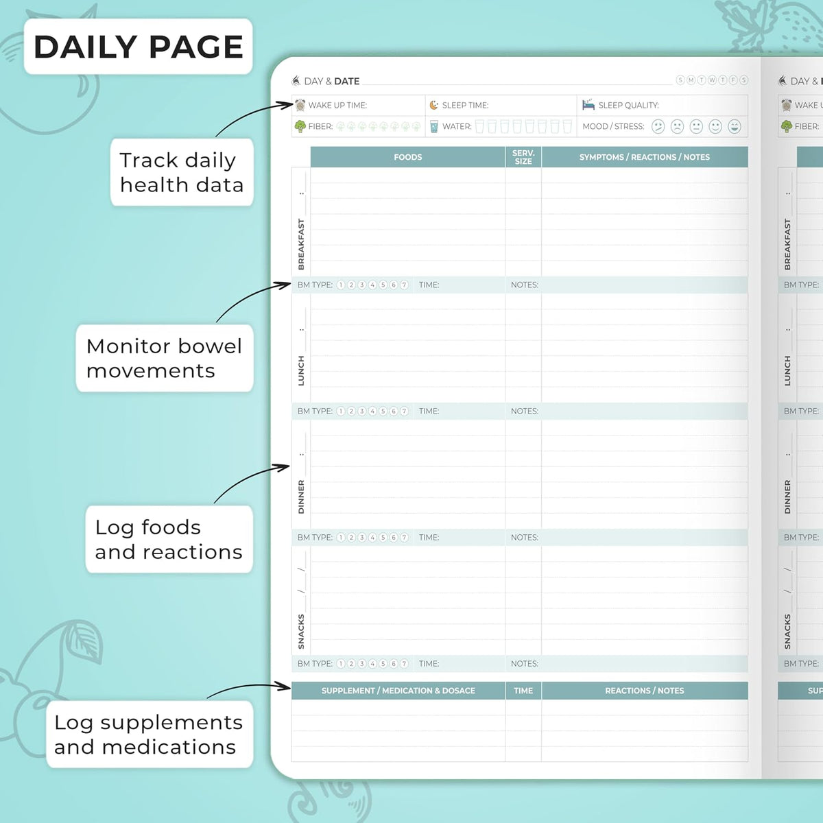 Clever Fox Food Sensitivity Journal & Symptom Diary, 8.5x11 Purple
