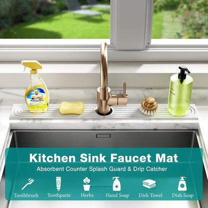 Stone Faucet Mat for Kitchen Sink - Quick Dry Diatomite Sink Splash Guard, Prevents Moisture Buildup & Water Stains, Water Absorbing Stone Tray for Bathroom Countertop (Dark Gray, 23.6" x 4")